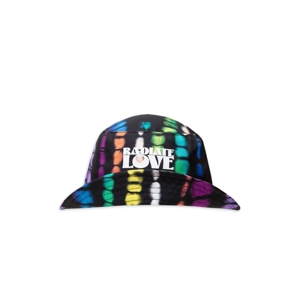 NWOT Justice Kids Girl's Black Tie-Dye Bucket Hat Radiate Love Graphic Party